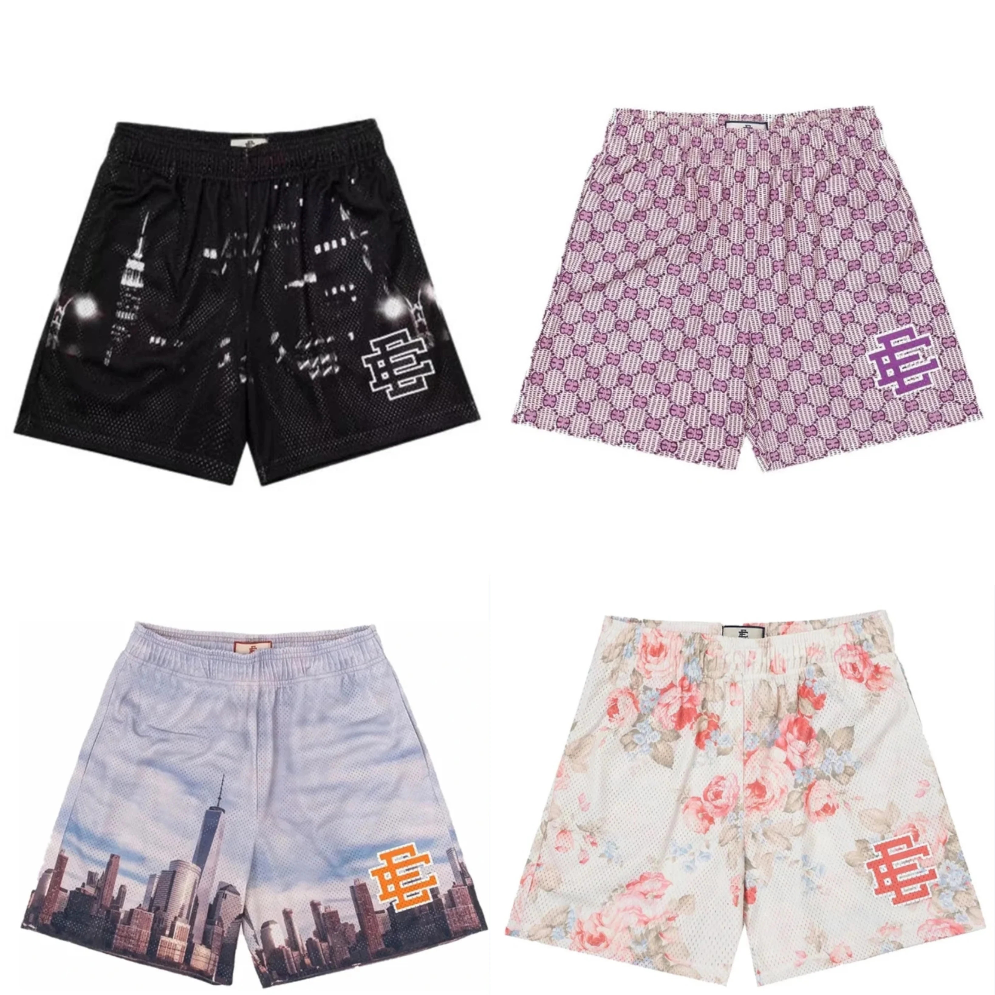 New Summer Eric Emanuel EE Basic Mesh Short Classic Floral Printed Gym Shorts Men's Gym Basketball Sports Beach Shorts