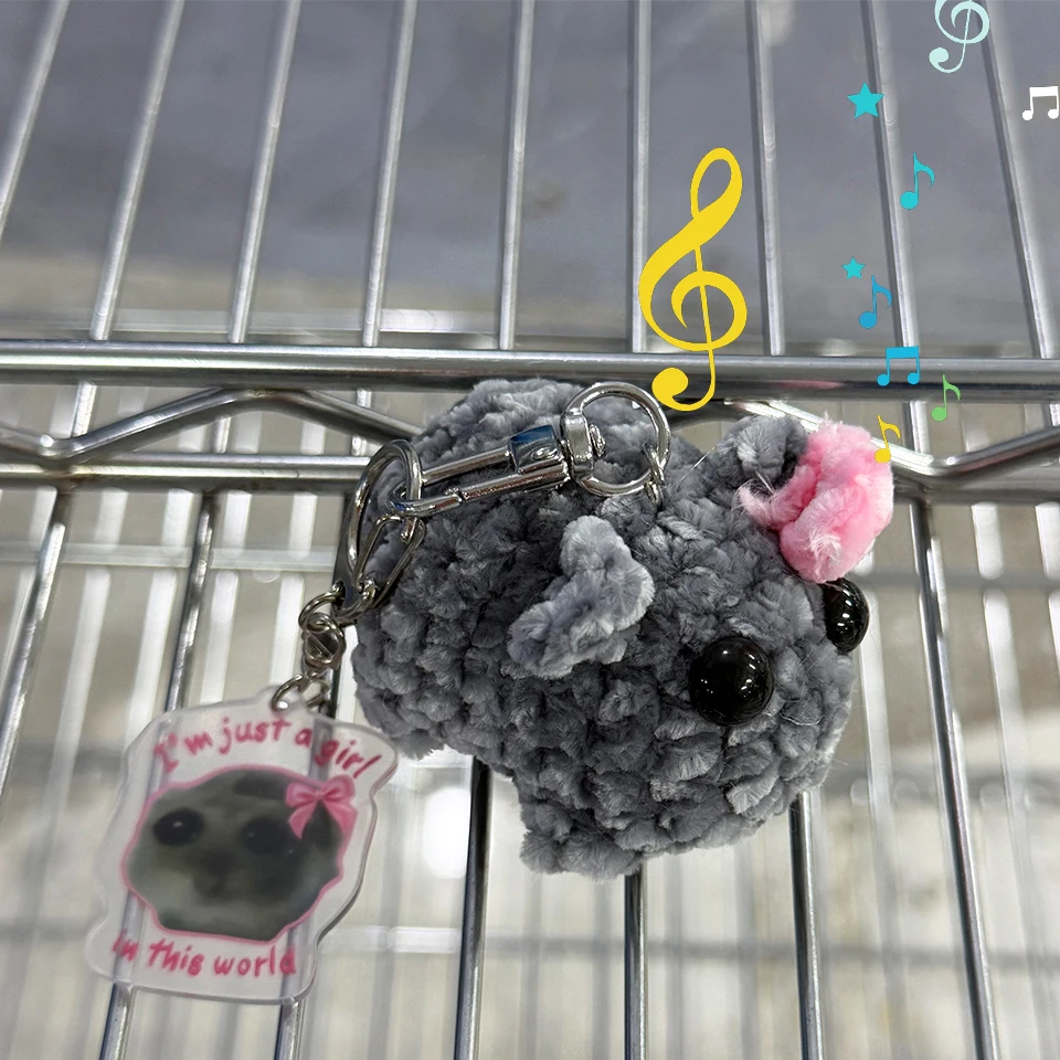 Yupsk حزين الهامستر ميمي الصوت الموسيقى ألعاب من نسيج مخملي حلقات المفاتيح Kawaii حقيبة زينة حزين الهامستر المفاتيح هدية للرجال النساء