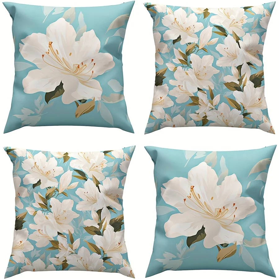 

Juego 4 Fundas Almohada Estilo Campestre | Diseño Floral Roddolun, Poliéster Lavable, Cierre Cremallera, Cuadradas, Var