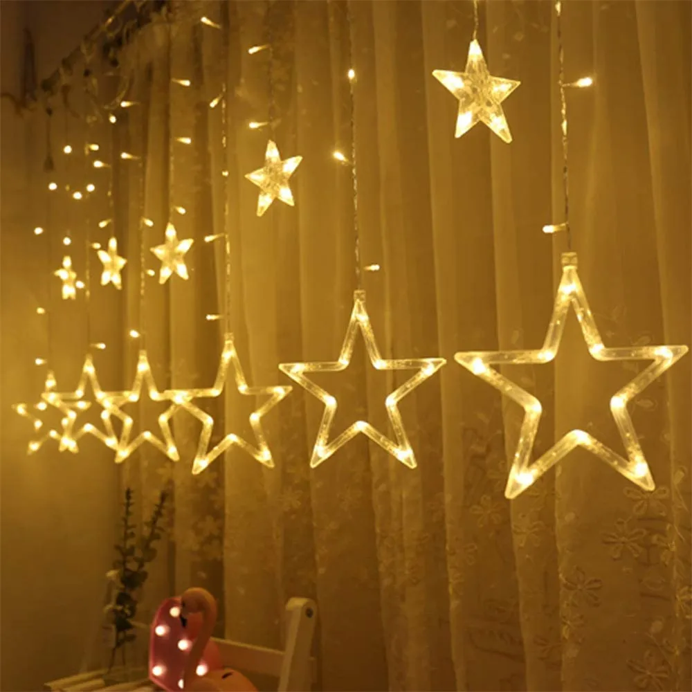 

Twinkle Star 12 Stars 138 LED Curtain String Lights Window Curtain Lights with 8 Flashing Modes Ramadan Decoration Christmas