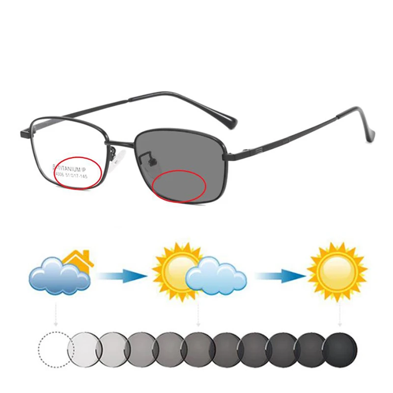 

Мужские сверхлегкие ретро маленькие титановые сплавы для бизнеса, фотохромные бифокальные солнцезащитные очки для чтения, солнцезащитные очки для ближнего и дальнозоркости