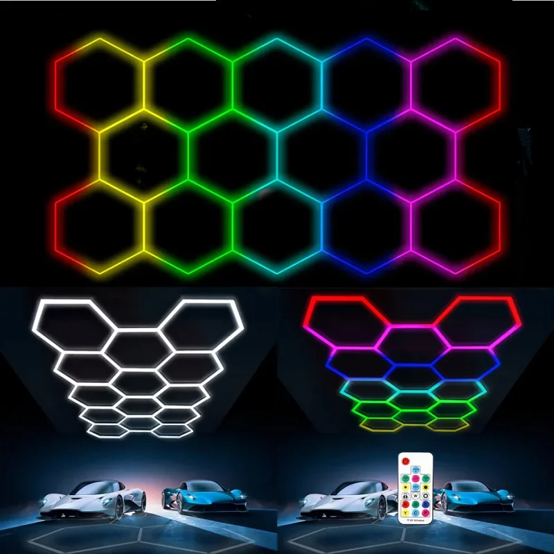 Cutomized Hexagon Led Garage Light Rgb Plafondlampen Kleurverandering Dimbaar Voor Kapper Gaming Wandpaneel, Kamer Decor, Winkel