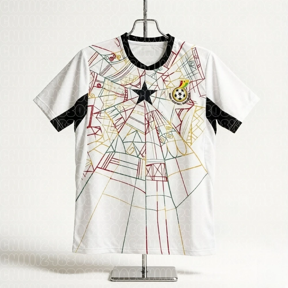 

Мужская футбольная футболка сборной Ганы с геометрическим узором и черной звездой, для болельщиков, для матчей, уличная одежда, семейный комплект