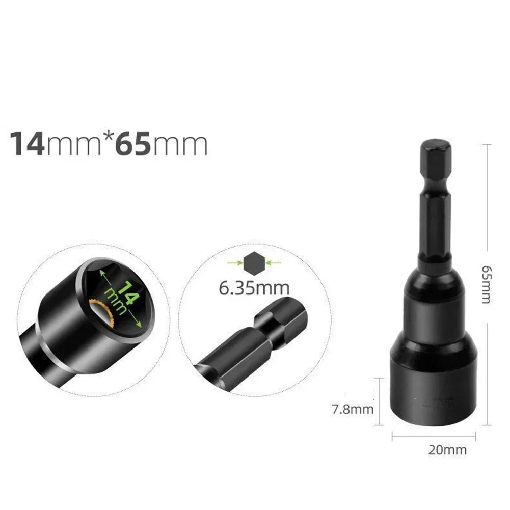 6-19mm Impact Socket Magnetic Nut Screwdriver Deep Socket Adapter 1/4inch Hex Wrench Heads Electric Drill Bit Repairing Tool