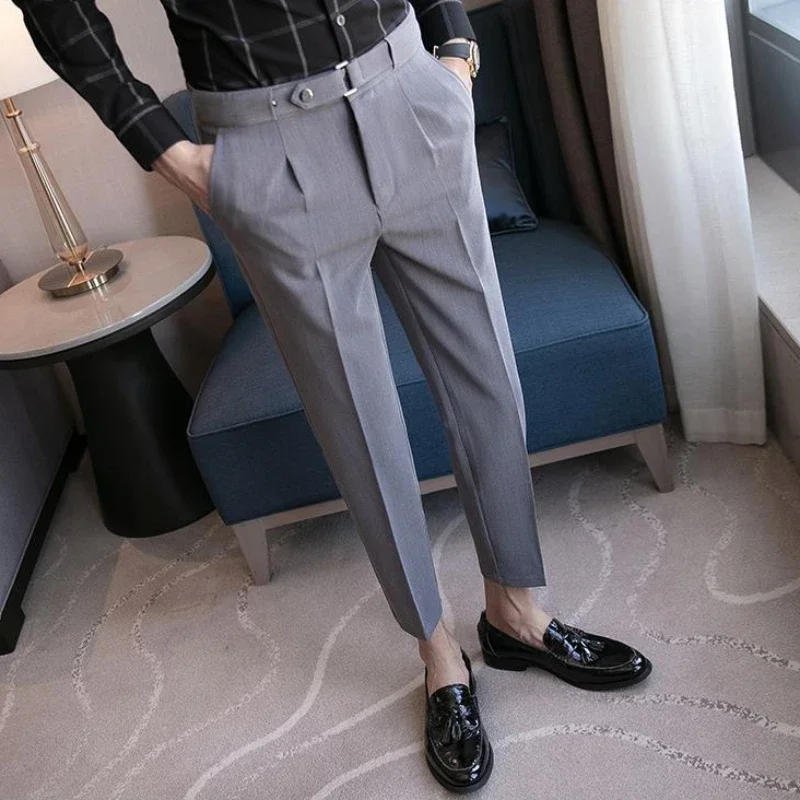 Tressed Work Slim Fit Male Suit Trousers Office Brown Men's Summer Pants Korean Reviews Many Up Stylish Fabric Spandex Wear 2024