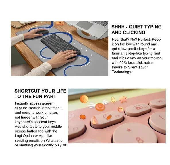 مجموعة واحدة من لوجيتك بيبل 2 كومبو لوحة مفاتيح لاسلكية، متعددة الأجهزة تعمل باللمس الصامتة المحمولة للهاتف اللوحي والكمبيوتر المحمول ويندوز أندرويد IOS #4