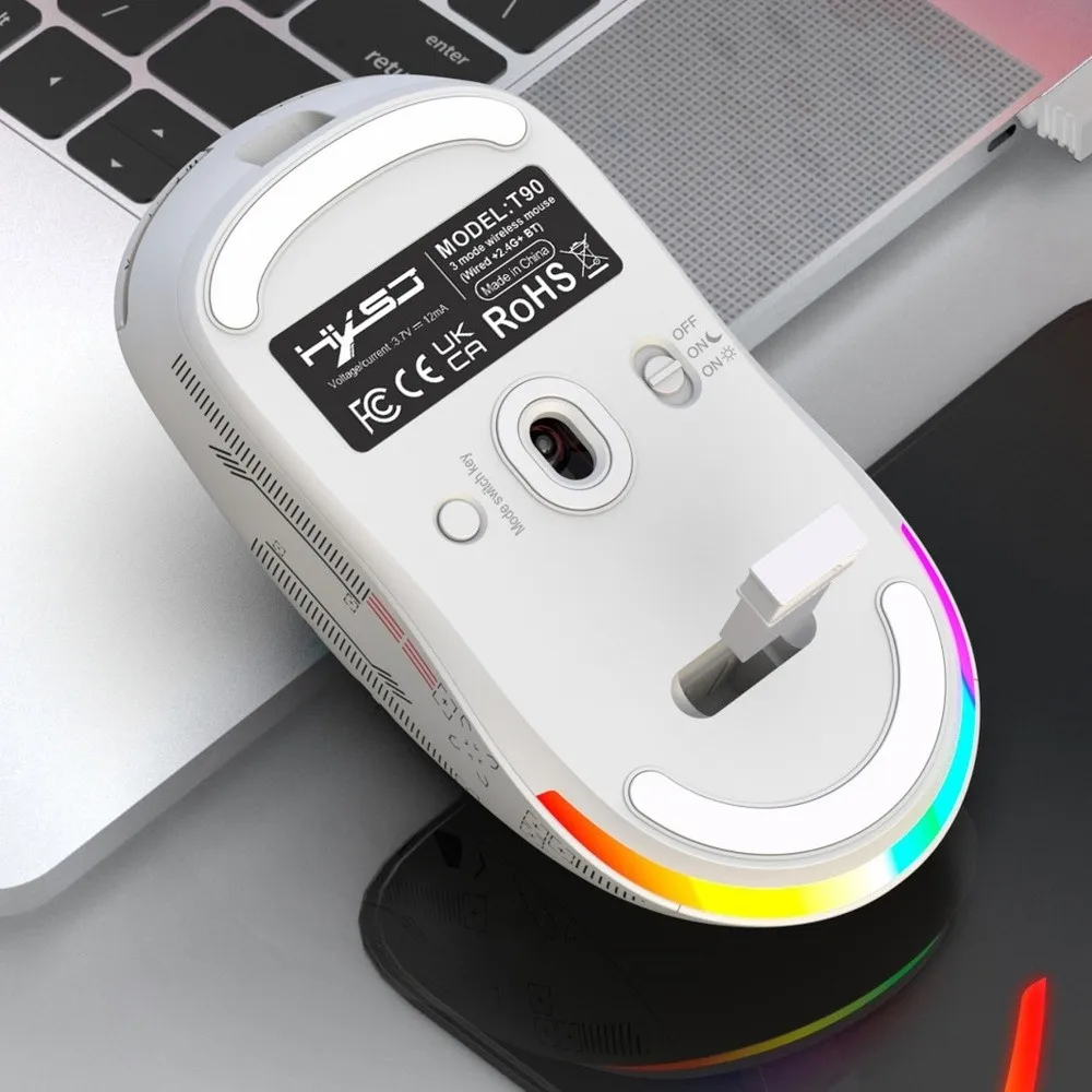 3-mode draadloze gamingmuis Kleurrijke RGB ergonomische draadloze laptopmuis Oplaadbare 2.4G draadloze Bluetooth-muis Laptop