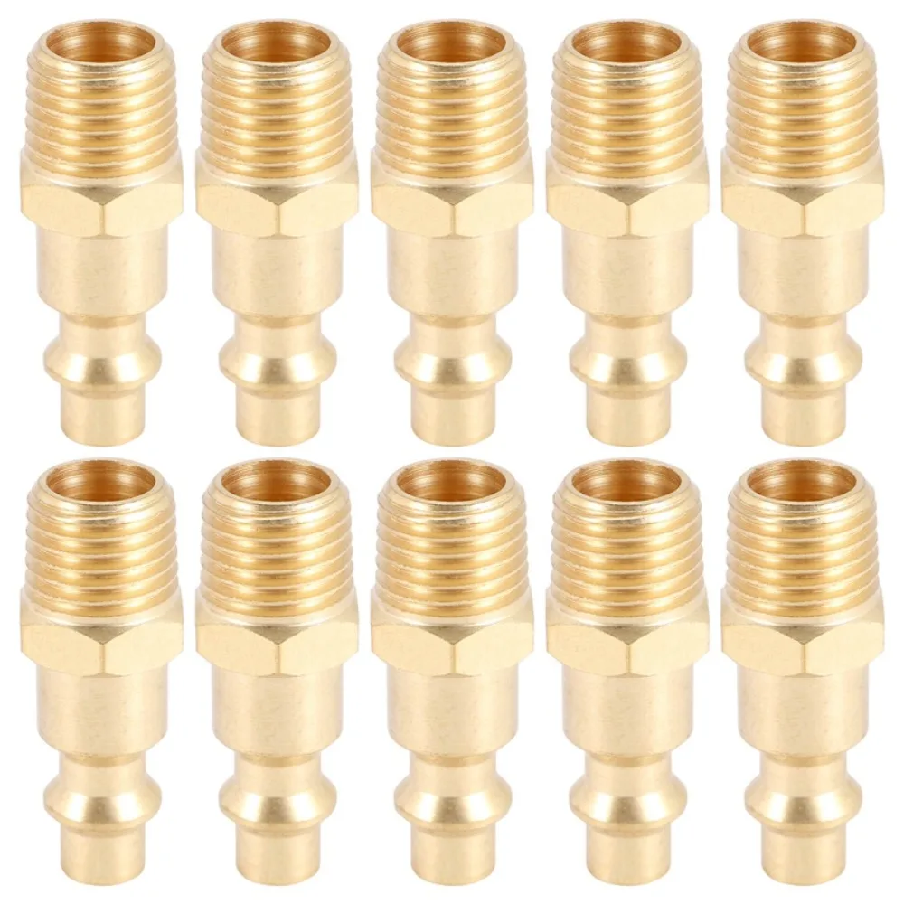 10Pcs Male Plugs 1/4-Inch NPT Air Hose Solid Plug Kit Air Compressor Fittings Brass Industrial Type D Quick Connect Adapter