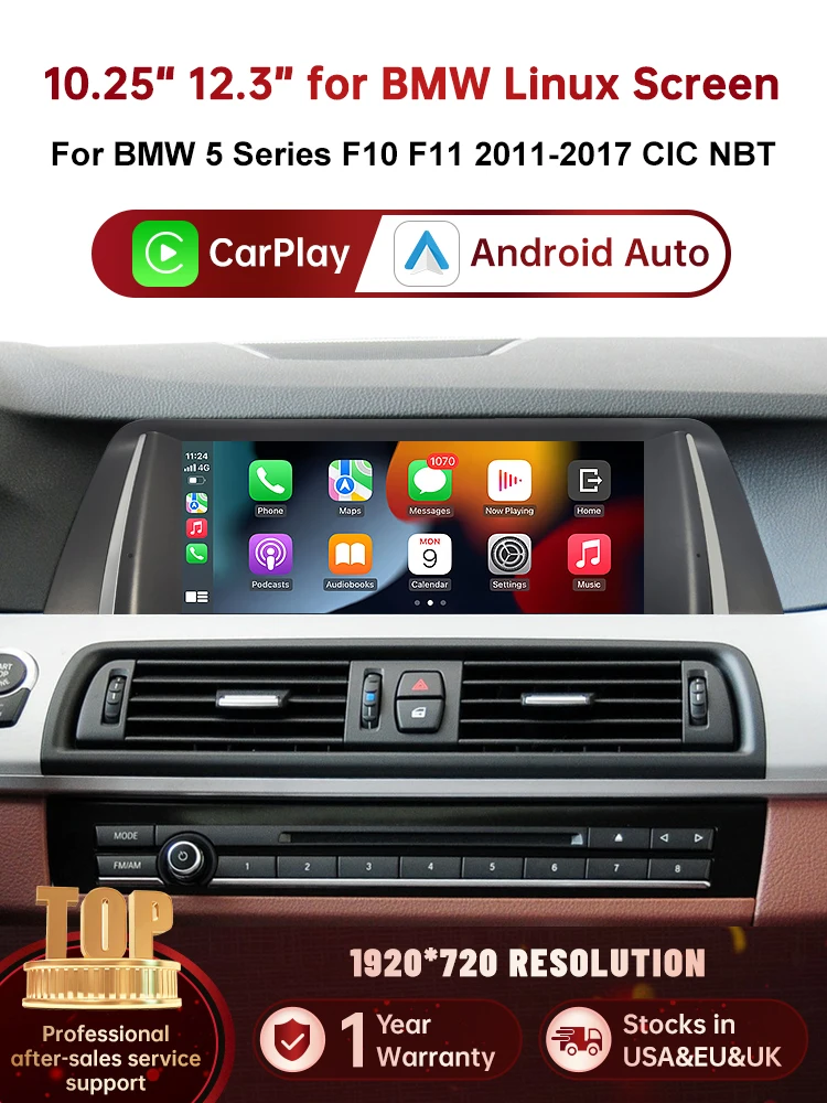 RoadTop 10.25 "12.3" Draadloze CarPlay Android Auto Multimedia Radio Linux Scherm Voor BMW 5 Serie F10 F11 CIC NBT Systeem - afbeelding 2