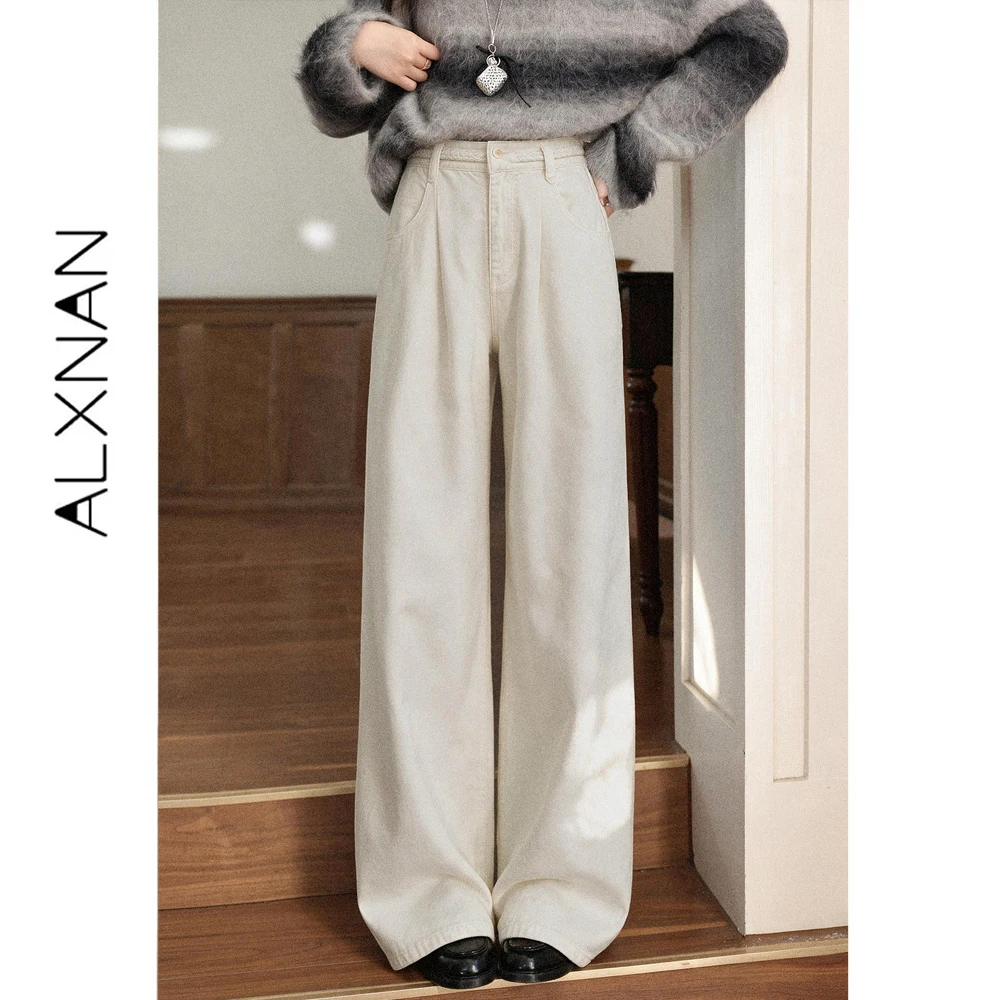 ALXNAN High Waist Wide Leg Pants for Women Autumn 2026 Versatile Straight Casual Baggy Pants Loose-fit Female Trousers L680258A