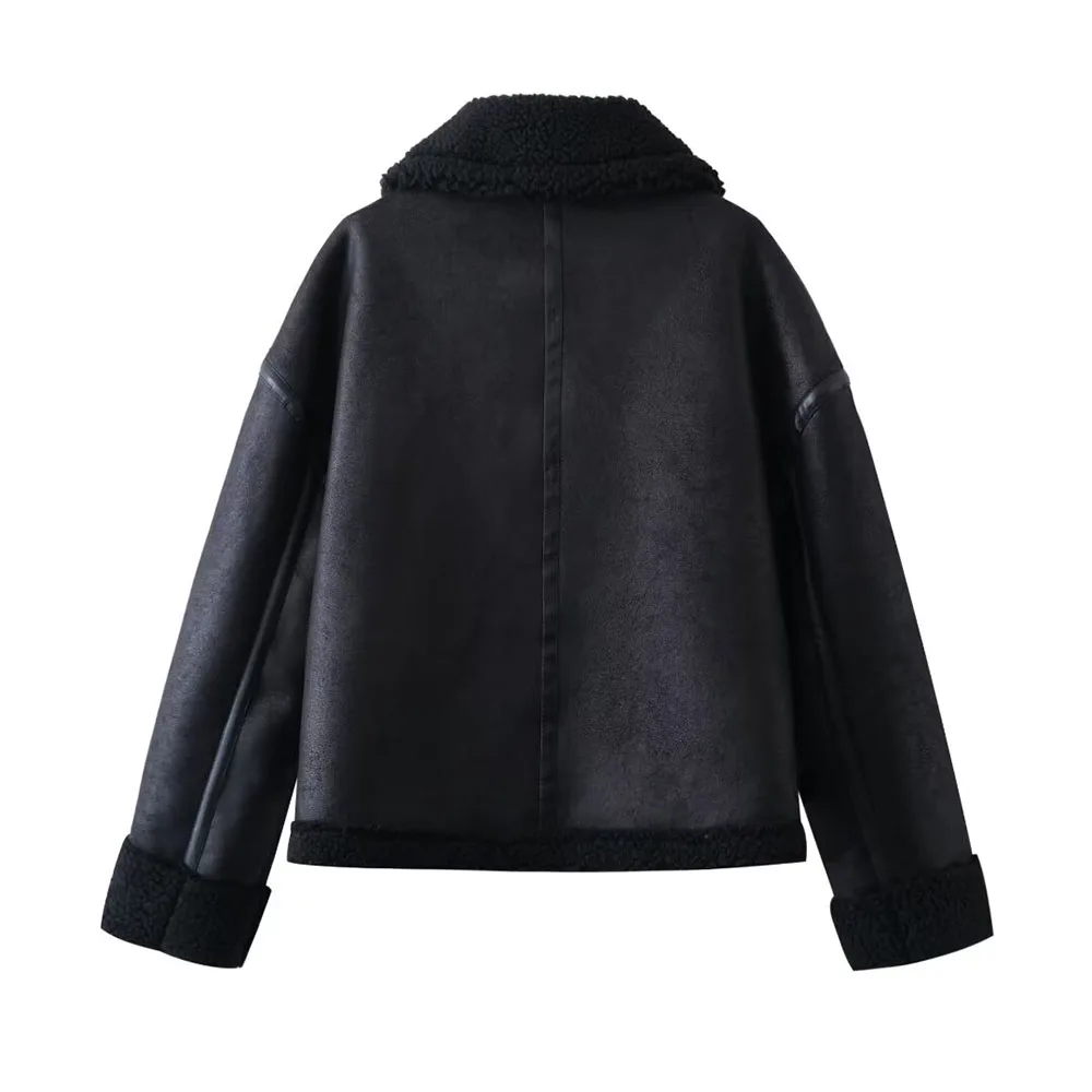 ZA autumn and winter new women's clothing European and American style retro warm short fur integrated jacket