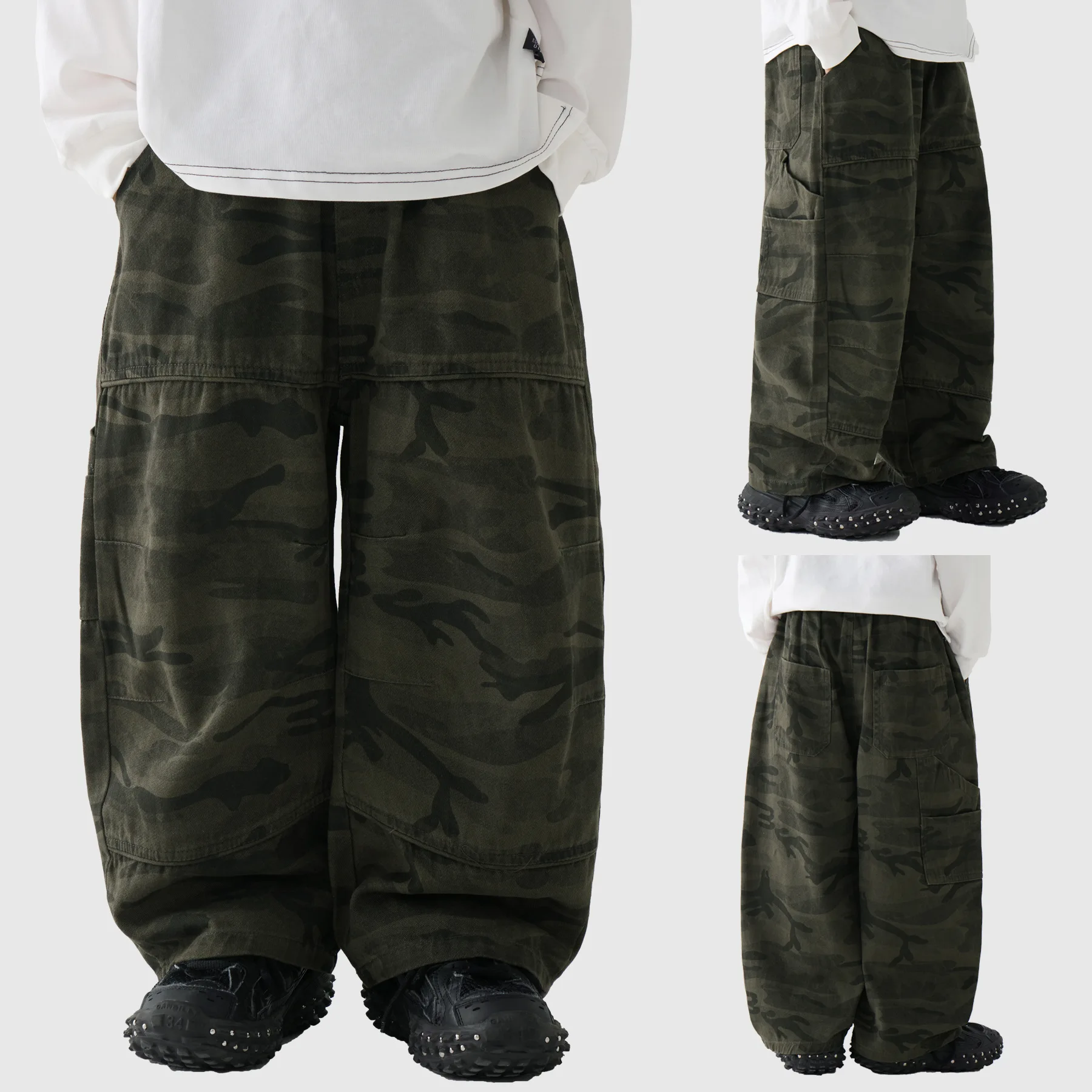 2026 Autumn New Childrens Fashion Camouflage Casual Long Pants for Men Middle and Large Children Loose Cotton Straight Tube