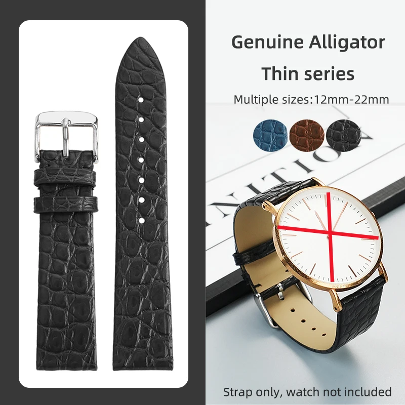 أسود/بني/أزرق رقيق حقيقي حزام التمساح رجل إمرأة 12/13/14/16/17/18/19/21/22 مللي متر لكارتييه تيسو لونجين DW VC أرماني #1