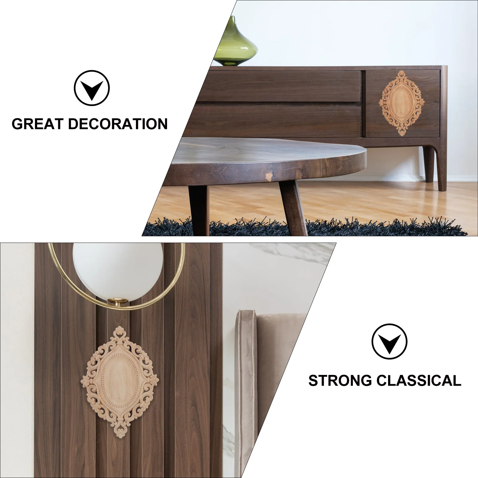 

2Pcs Solid Wood Carved Onlay Classic Style Wooden Applique Furniture Door Cabinet Bed Decoration Decal Wood Carved Onlay