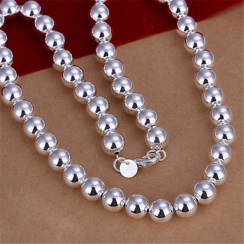 

Fashion Wedding For Women 925 Sterling Silver 10mm Hollow Beads Chain Necklace Fashion Trends Jewelry Gifts