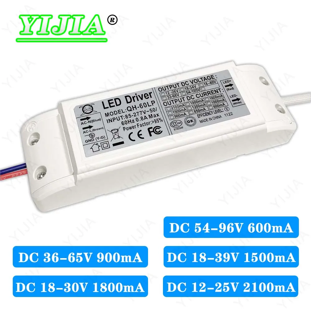 

LED Driver 40W42W45W48W50W60W DC54-96V 36-65V 18-39V 18-30V 900mA 1500mA 2100mA Lighting Transformers For DIY Lamp Power Supply