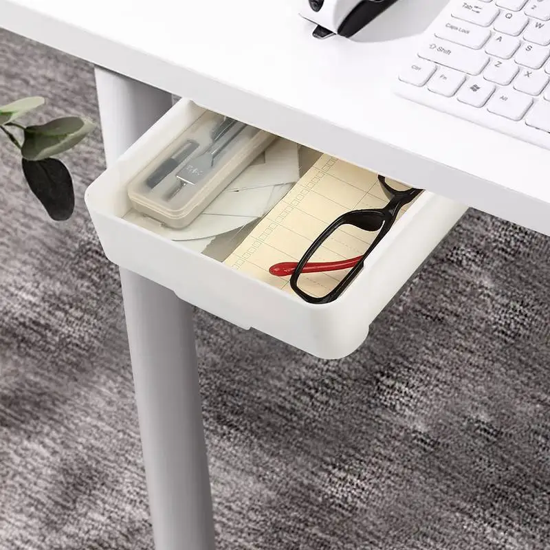 Under Table Drawer Mount Punch-free Under Desk Storage Drawers Self-adhesive Slide-out Under Cabinet Drawers For Table Storage