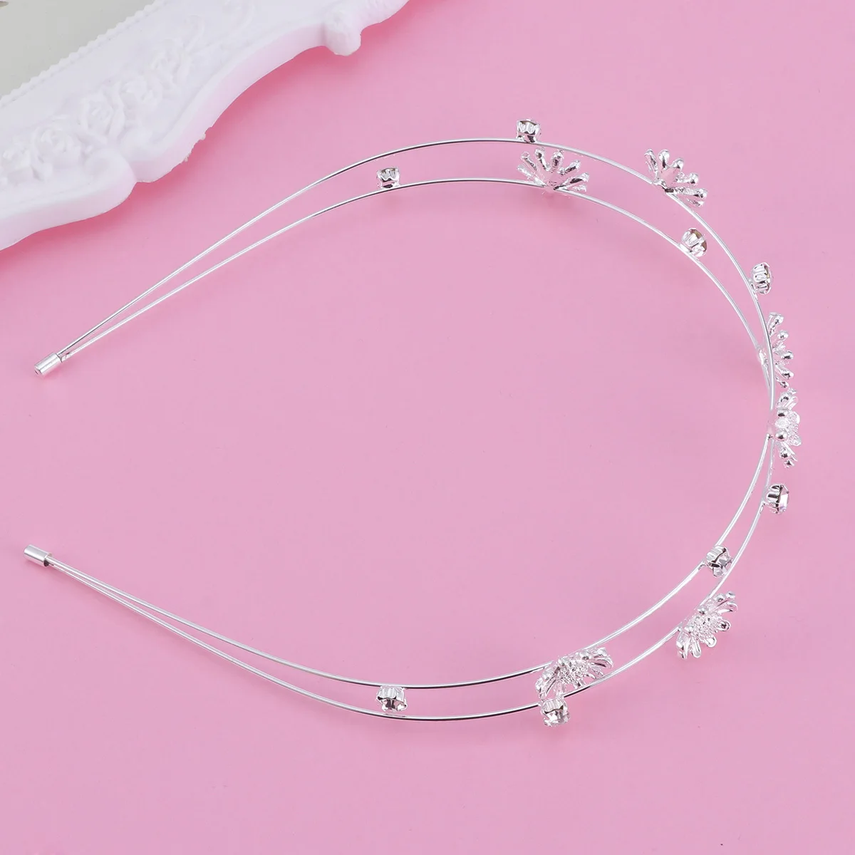 

Water Rhinestone Headband Double Layer Silver Alloy Bridal Hair Band For Women Wedding Party Prom Elegant Sparkling Hair