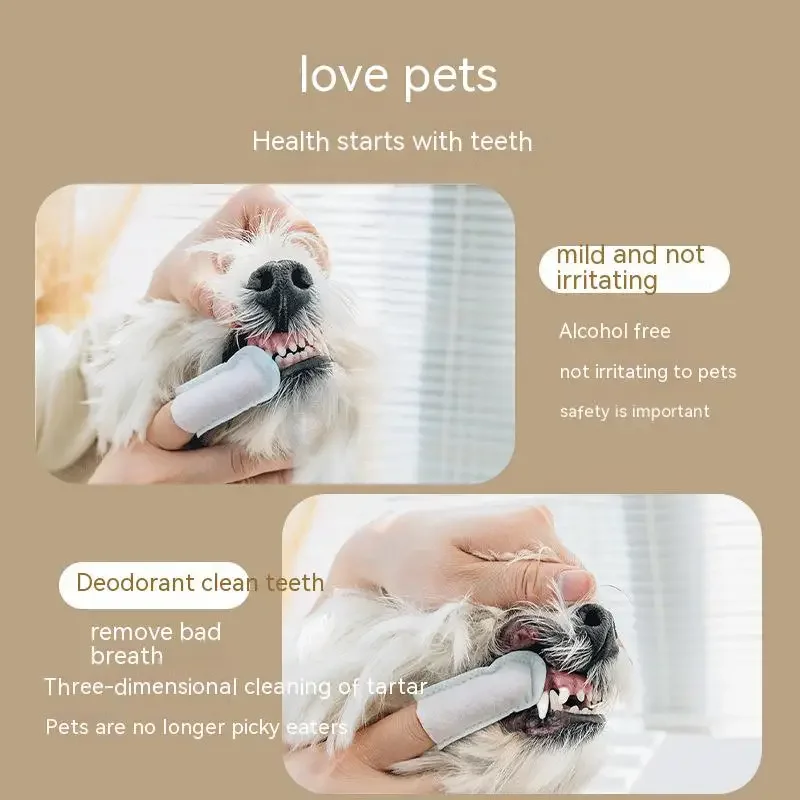 50Pcs Pet Finger Cot Wipes Remove Tartar Oral Cleaning Cat Dog Disposable Finger Cot Stain Remover Non-woven Pet Cleaning Tools