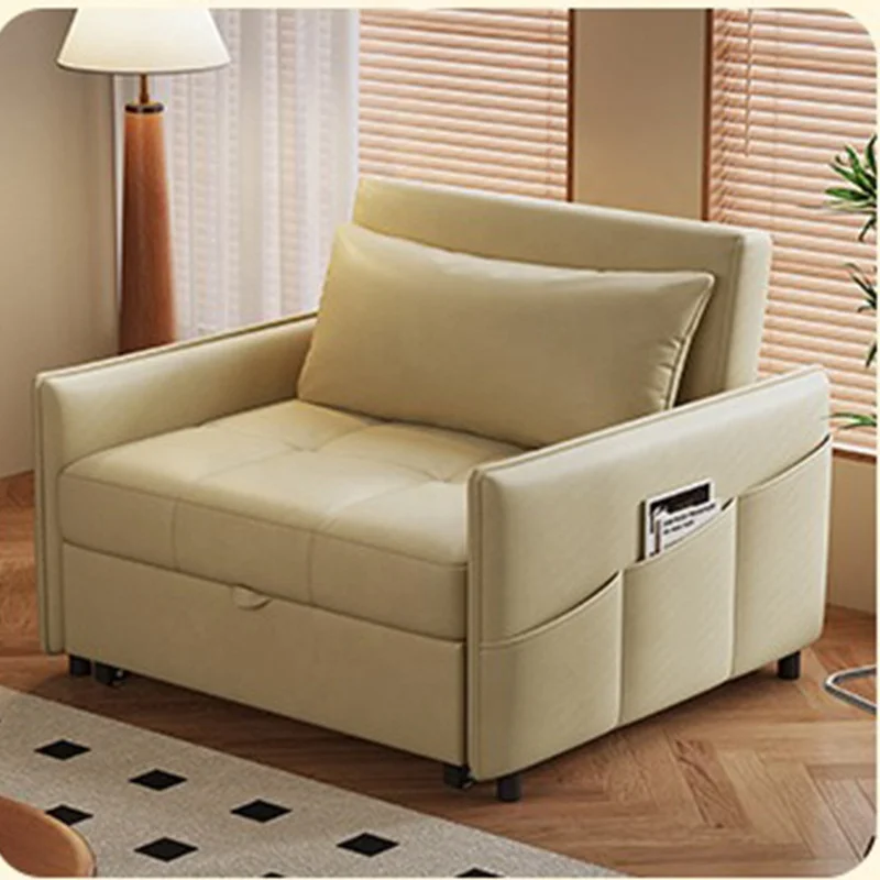 Hot Sale Modern Single Sofa Bed With Storage Pocket Scratch-Proof Leather Pull Out Sofa Bed Small Spaces Apartment Living Room