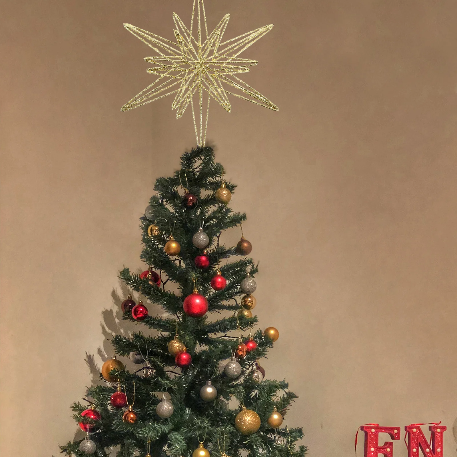 

12.6 Inch Elegant Star Tree Topper Gold Iron Metal Christmas Treetop Ornament Shiny Festive Decoration for Home Holiday Parties