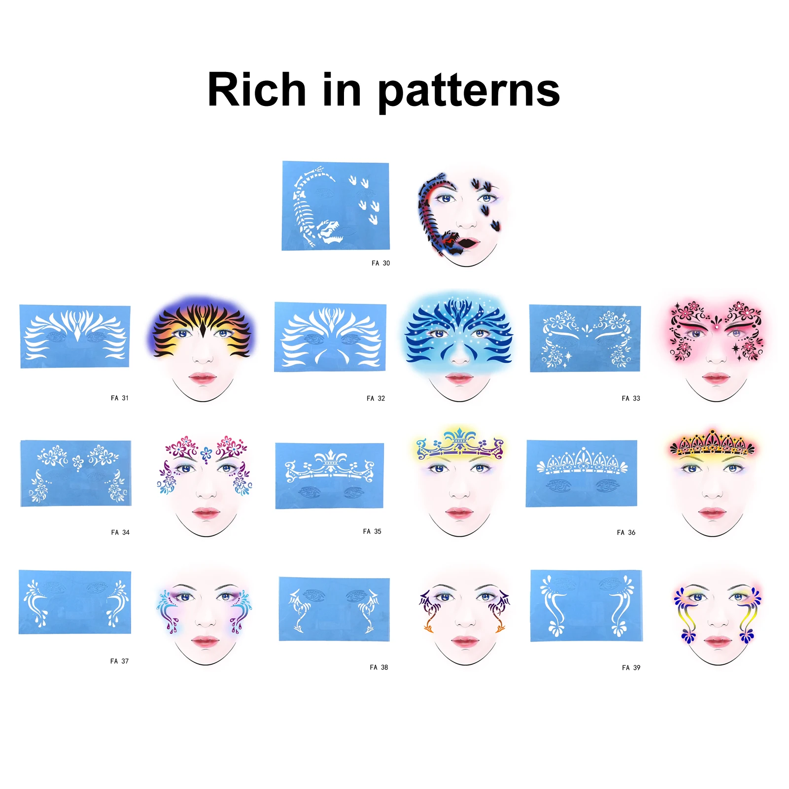 Stencil per pittura per il viso da 10 fogli PET Holiday Halloween Makeup Modello per pittura per il viso per stencil per il viso per spettacoli teatrali