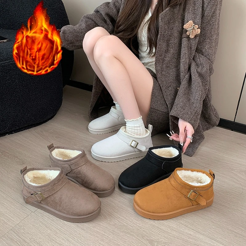 

Женские зимние ботинки на плоской подошве, осенне-зимние ботильоны с круглым носком, обувь большого размера на пуховой подкладке, теплая удобная хлопковая обувь
