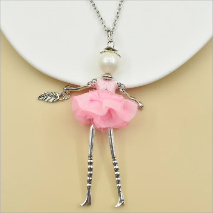 Cute Hanmade Fabric Process Rhinestone Doll Necklace For Women Trendy Multicolor Zircon Lace Collar Chain Office Party Girl Gif