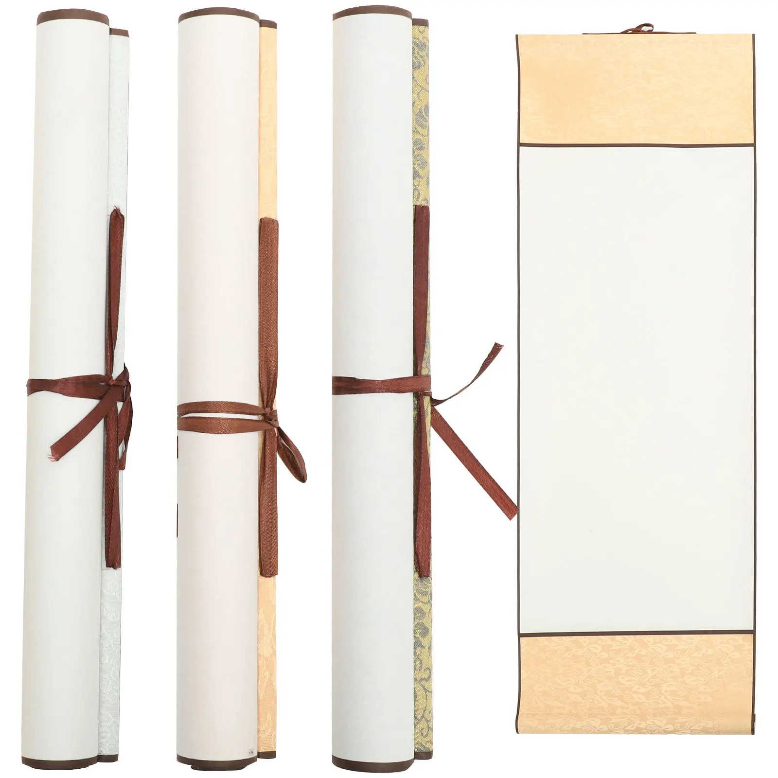 4Pcs Blank Scroll Premium Rice Xuan Paper for Chinese Calligraphy Painting Writing Ink Absorption Medium Multi-Function Hanging