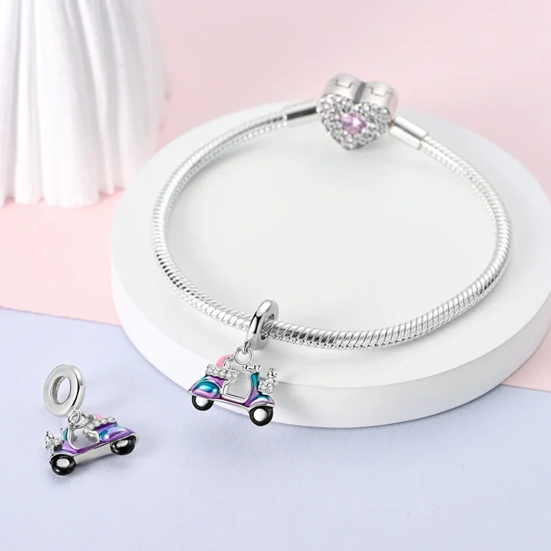 الأصلي سحر 925 الفضة الأزرق الأرجواني دراجة كهربائية القط الخرز صالح سحر بلاتا 925 أساور للنساء النساء صنع المجوهرات #1