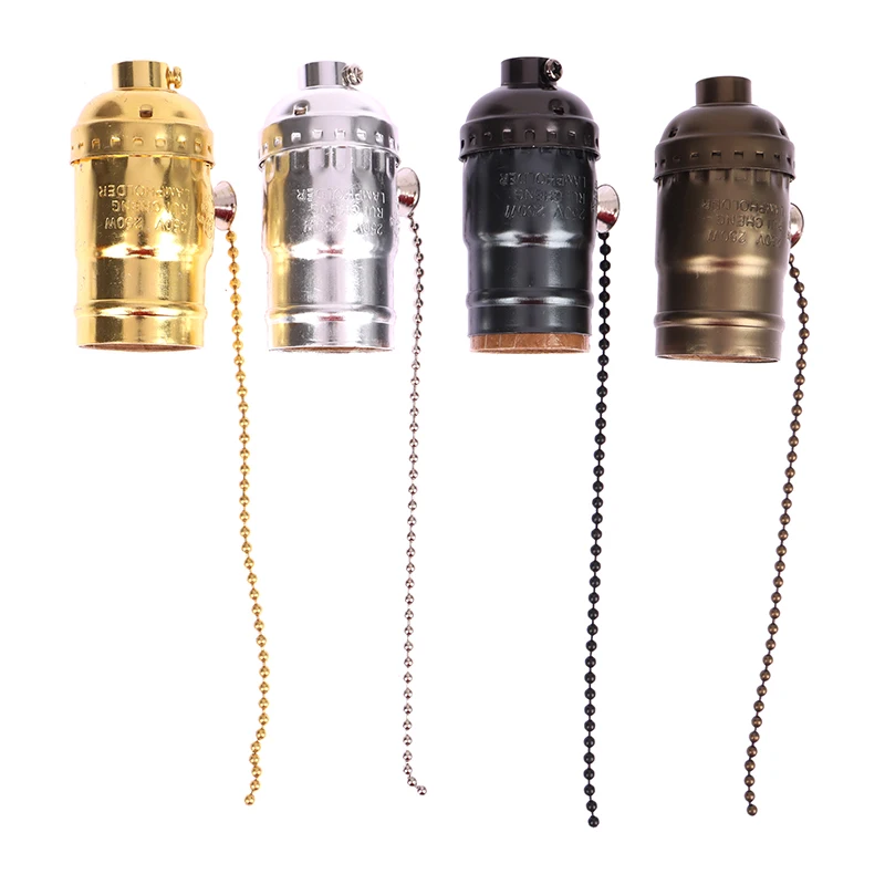 1Pc Vintage E26 E27 Aluminum Retro Antique Lamp Base Holder Screw Aluminum Shell Bulb Light Screw Socket 4 Colors with Switch