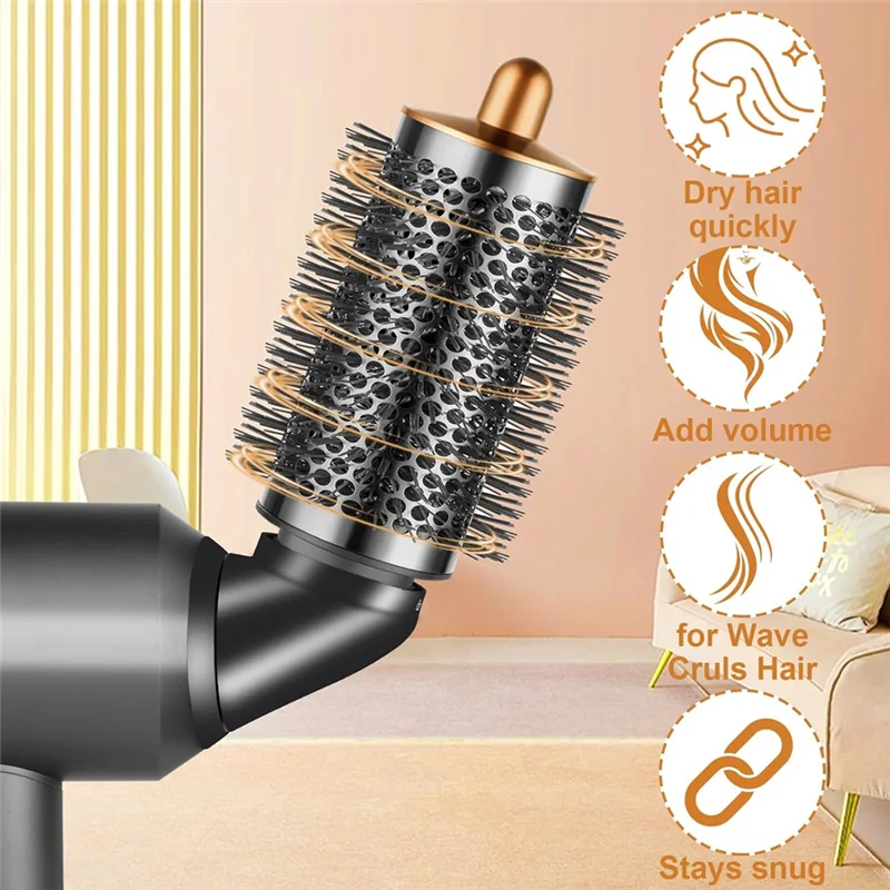 ABDJ-다이슨 초음속 헤어 드라이어용 대형 원형 볼류마이징 브러시 부착물 및 어댑터, 볼륨마이징 헤어용 360 회전 가능