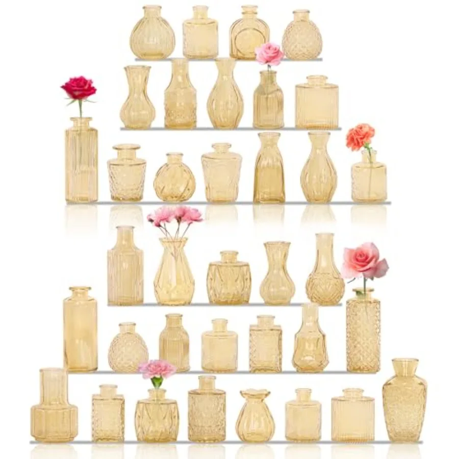 

Набор из 36 мини-ваз для цветов: винтажные стеклянные бутылки, разнообразные формы, милые стеклянные вазы для деревенских свадебных композиций