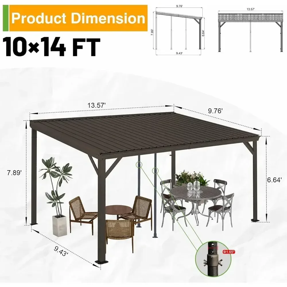 10x14 Outdoor Hardtop Gazebo with Wall Mount, Galvanized Steel Roof, Gutter & Brown Finish view 6