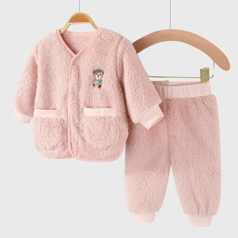 2Pcs Set Newborn Baby Clothes Flannle Girls Set Autumn and Winter Warm Baby Boys Suit Soft Infant Clothing 1-3 Years