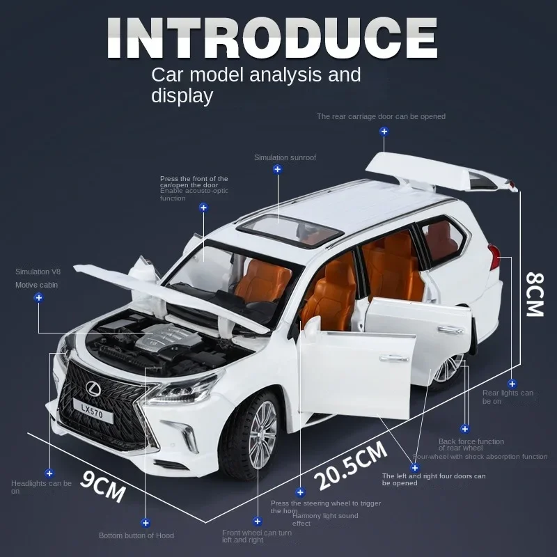 Diecast 1/24 LEXUS LX570 Off Road Car Model Alloy Casting Toys Vehicles Kids Boys Gift Collective Home Decor Voiture Miniature