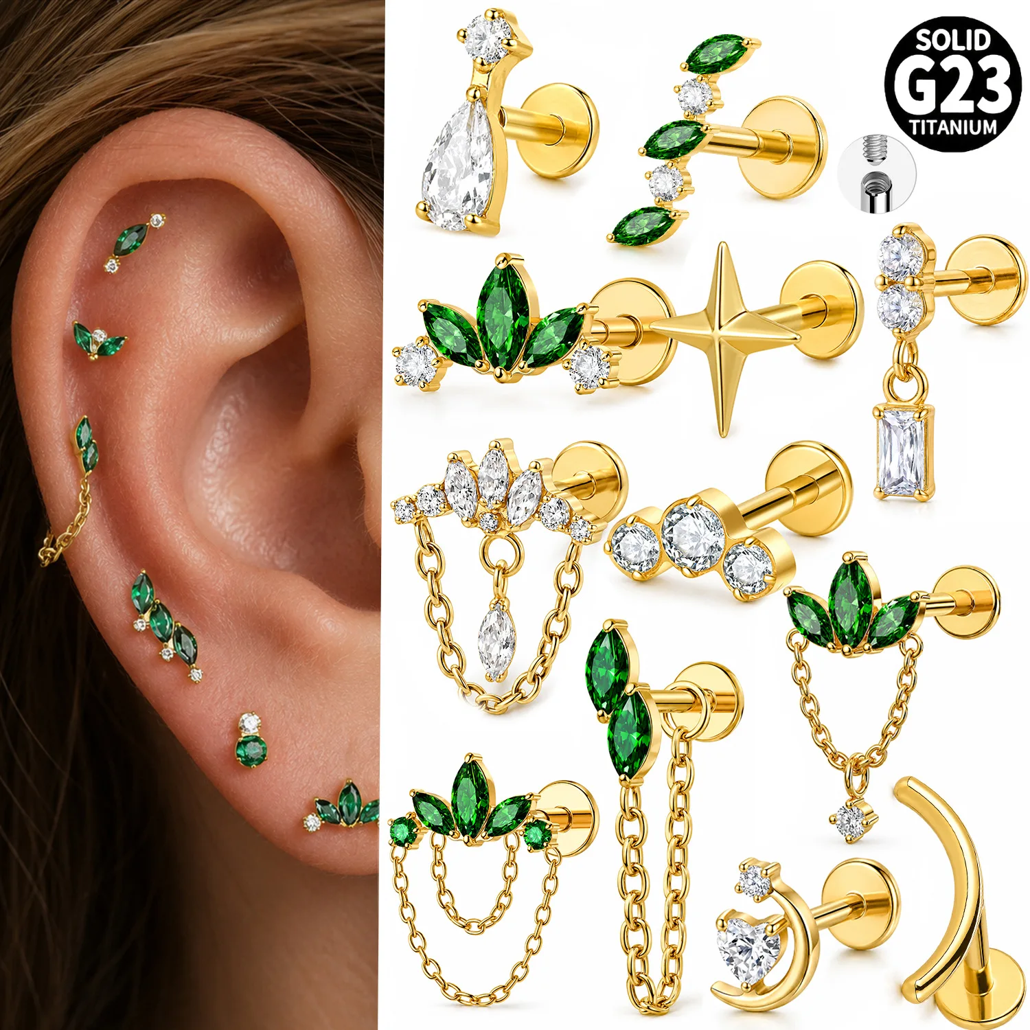 New F136 Titanium Alloy Stud Earrings M0.9 Dental Lip Stud Earrings Bone Stud Internal Thread Replacement Head Piercing Jewelry