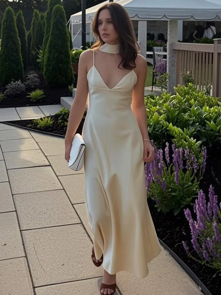 Talenza 高級サテンイブニングドレスエレガントなノースリーブ背中の開いたホルターロングドレスファッション新しいパーティールック女性ロングドレス