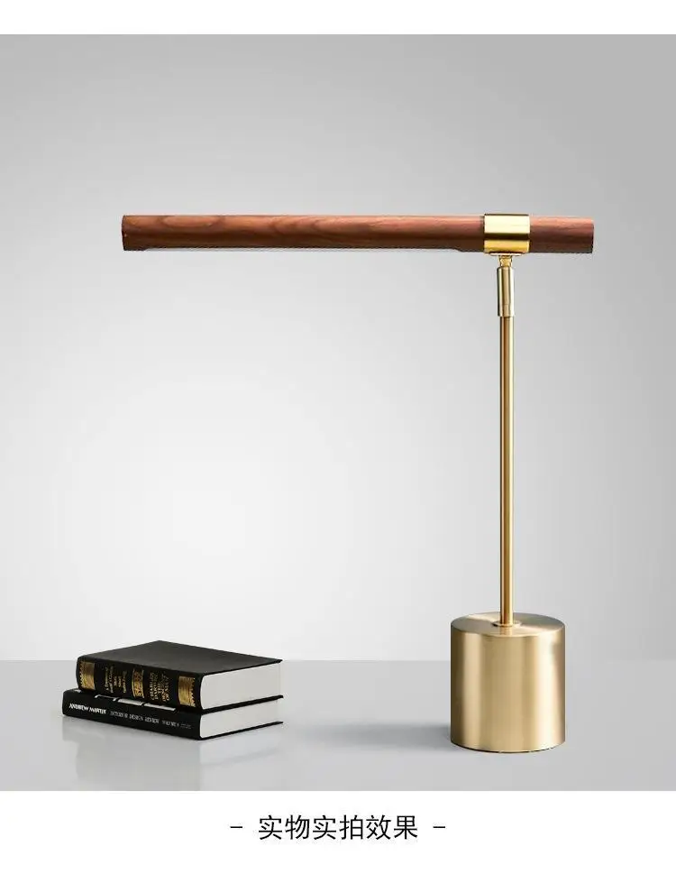 

Nordic Creative Wood-grain Table Lamp, Modern Copper Designer Style, Wood & Metal, for Study Bedroom Bedside, LED Decor Light