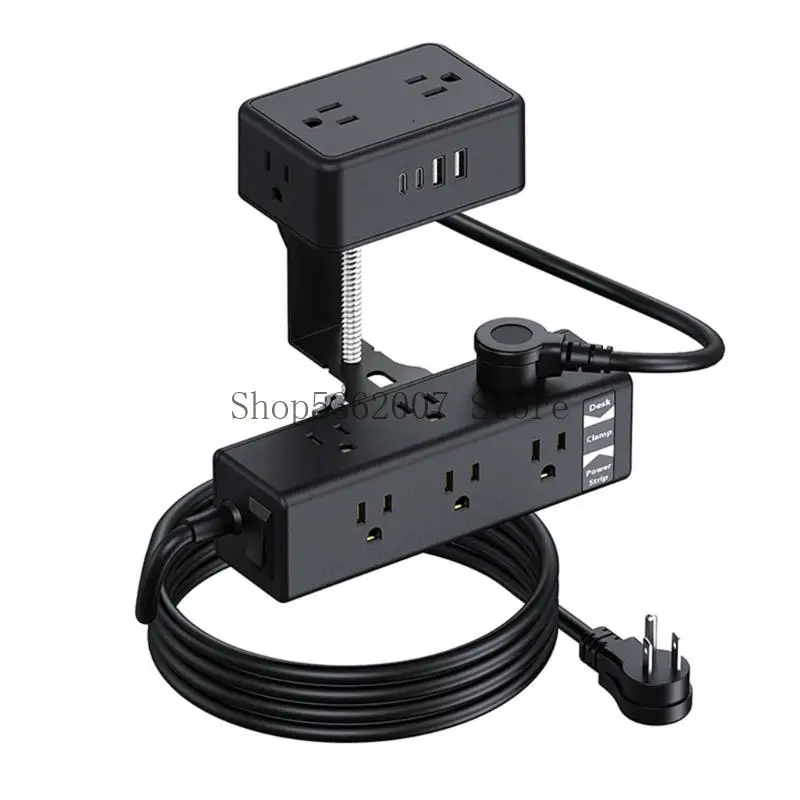 Double Layer Desk Clamp Power Strips 13AC Outlets 4 USB Port Easy Installation 40JB