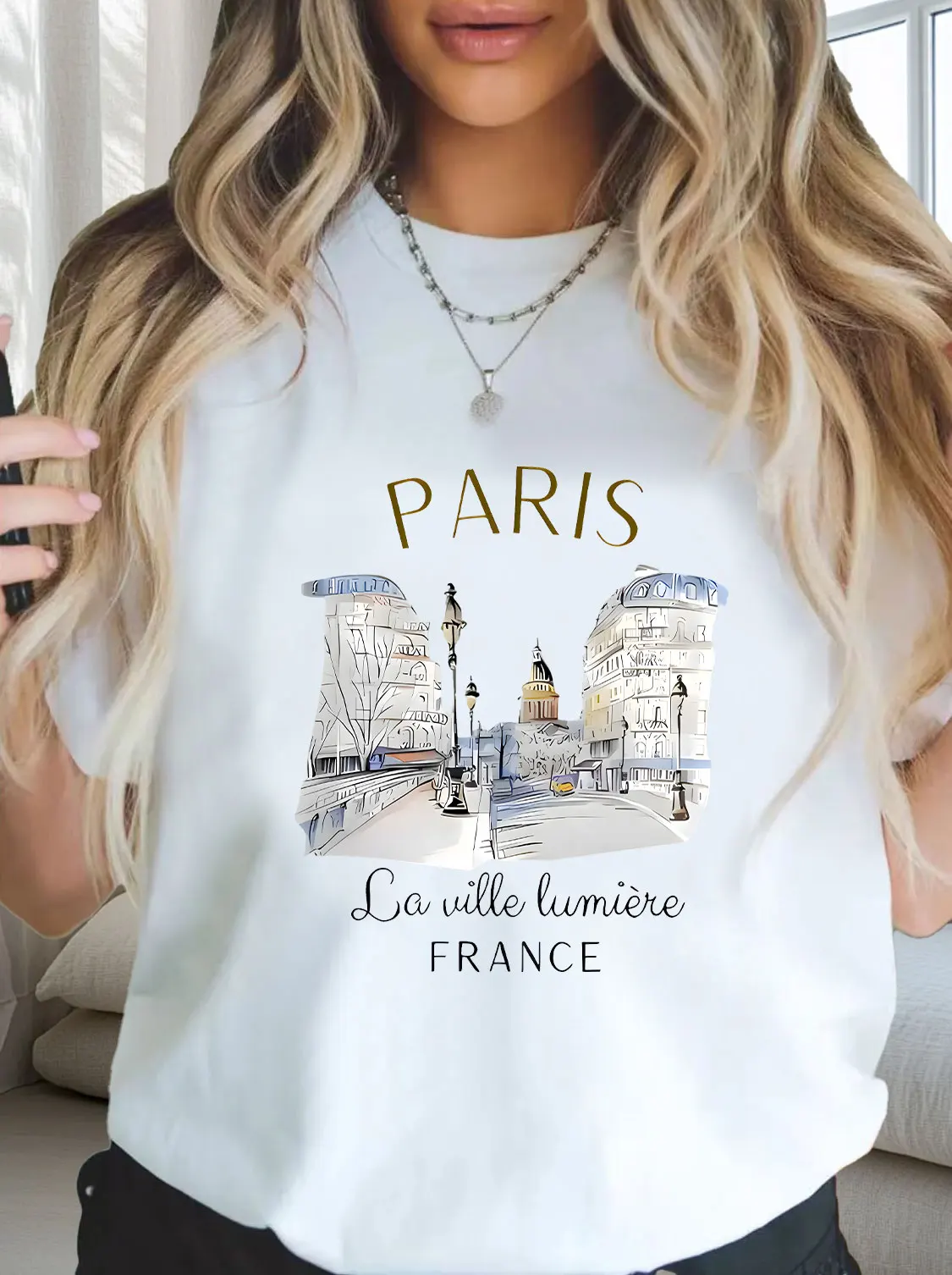 

English Street Pattern plus size Ladies' casual short sleeved T-shirt white