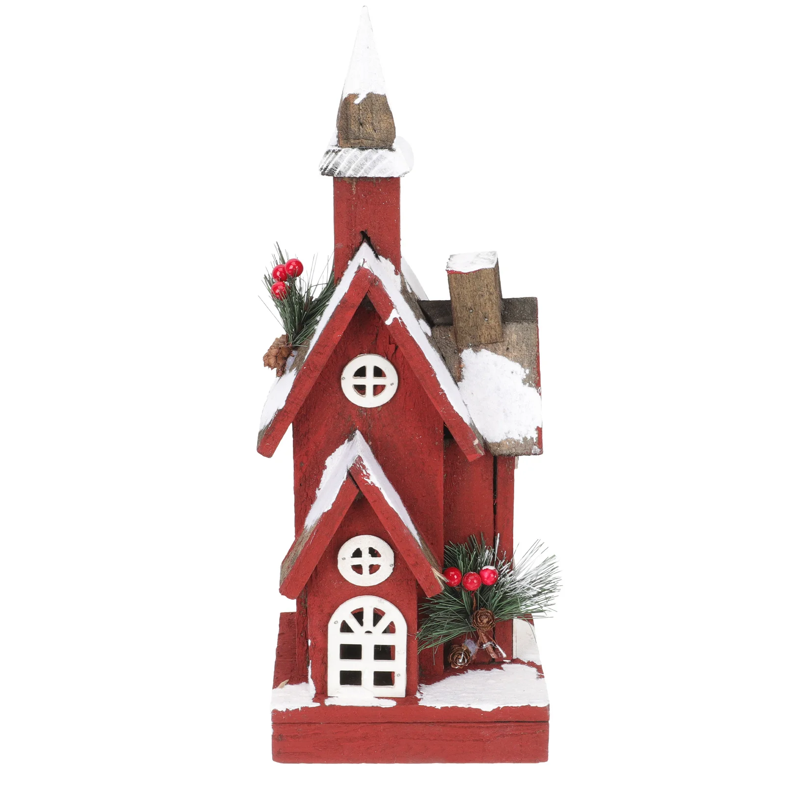 

Red Luminous Christmas Wood Small Cabin Xmas Tree Decoration Glowing Holiday Festive Ornament Christmas Decor