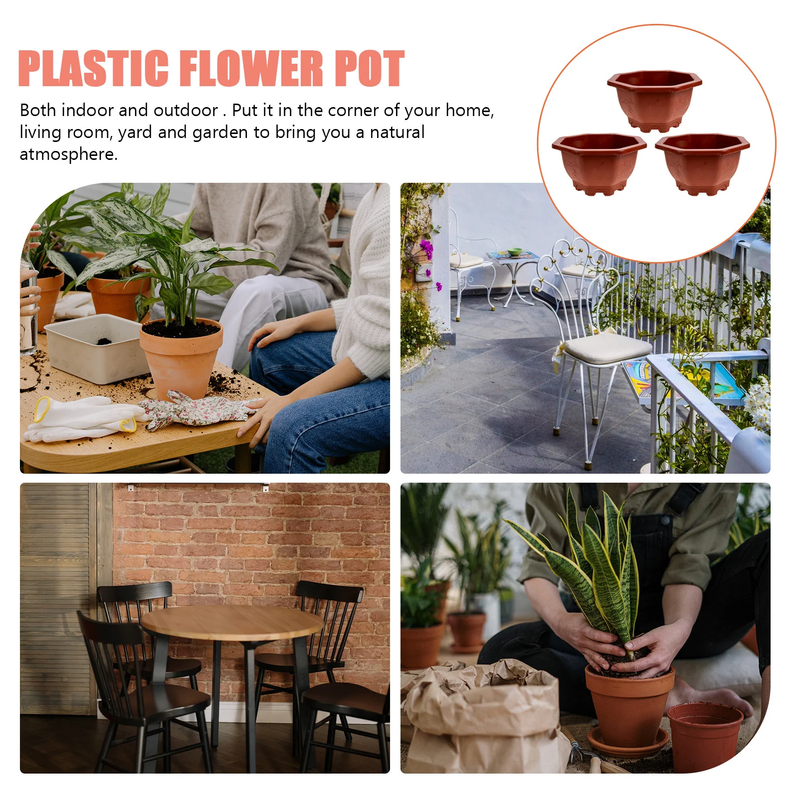 

3Pcs Plastic Succulent Plant Pot Simple Flowerpot for Indoor Garden Balcony Durable Lightweight Plant Holder Plastic Flowerpot