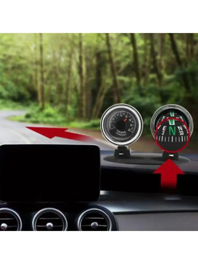 

87HE 2 In 1 Guide Ball Navigation Tool Ornament With Compasses Thermometers For Trucks Auto Interior Enhancement Travel Use