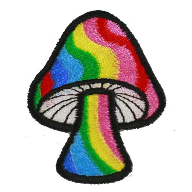 Mushroom Retro Hippie Love Peace Rainbow Flowers Iron on Patch Fabric Sewing on Applique for Jacket Clothes Badge Diy Apparel