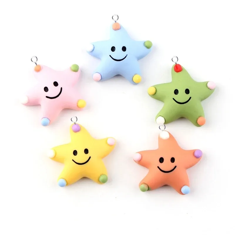 10Pcs Cute Floating Resin Charms, Colorful Smiling Face Star Starfish Pendants, Korea New Design for DIY Earring Handmade
