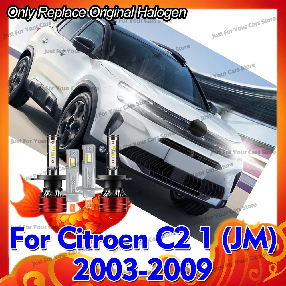 2/4x Hi/Lo Led Headlights 6000K Fog Bulbs 12V For Citroen C2 Mk1 (JM) 2003 2004 2005 2006 2007 2008 2009 Auto Head Lamps 28000LM
