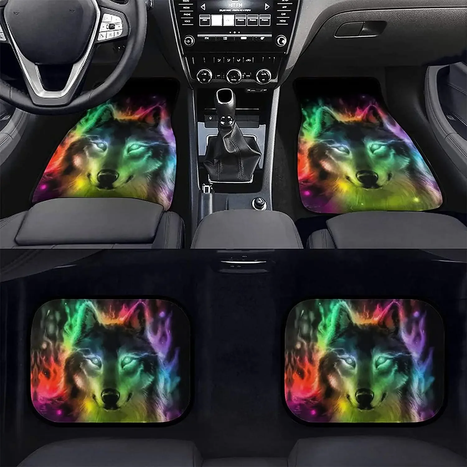 Colorful Wolf Fantasy Car Floor Mats Front & Rear Liners Set, Universal Fit Auto Carpet Floor Mats Set of 4 for SUV,Vans