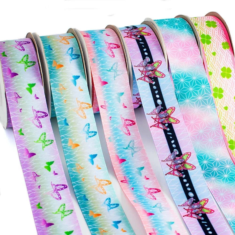 10yds Kimetsu No Yaiba Japan Anime Kochou Shinobu Butterfly Printed Grosgrain/Satin Ribbon