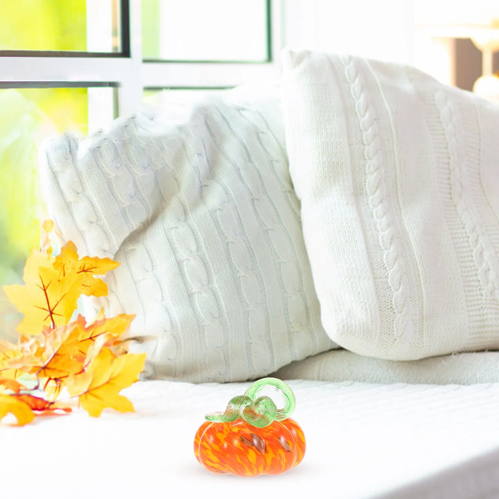 추수감사절 가을 유리 호박 80mm 수제 블로운 글라스 호박 장식 수확 할로윈 테이블 센터피스 오렌지